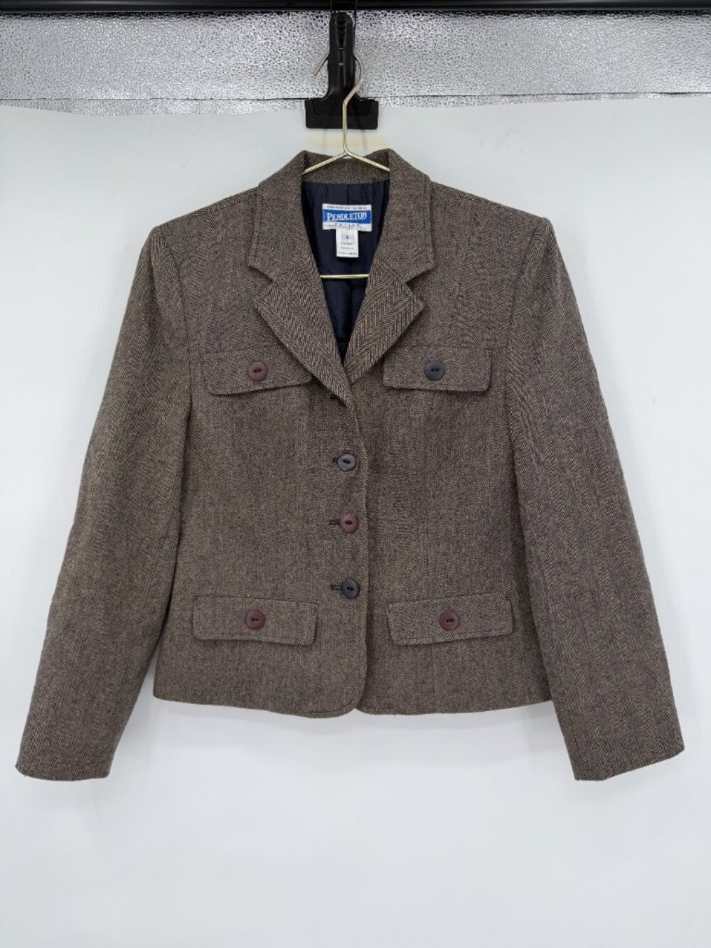 Pendleton Petite 6 100% Virgin Wool Herringbone Blazer Jacket Made in USA VTG